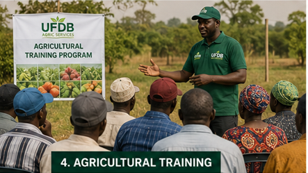 Agricultural training — a UFDB trainer leading a field session for a group of farmers