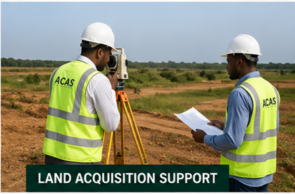 Land acquisition support — ACAS surveyors taking measurements on undeveloped land