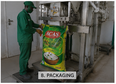 Step 8 — packaging the rice into branded ACAS bags