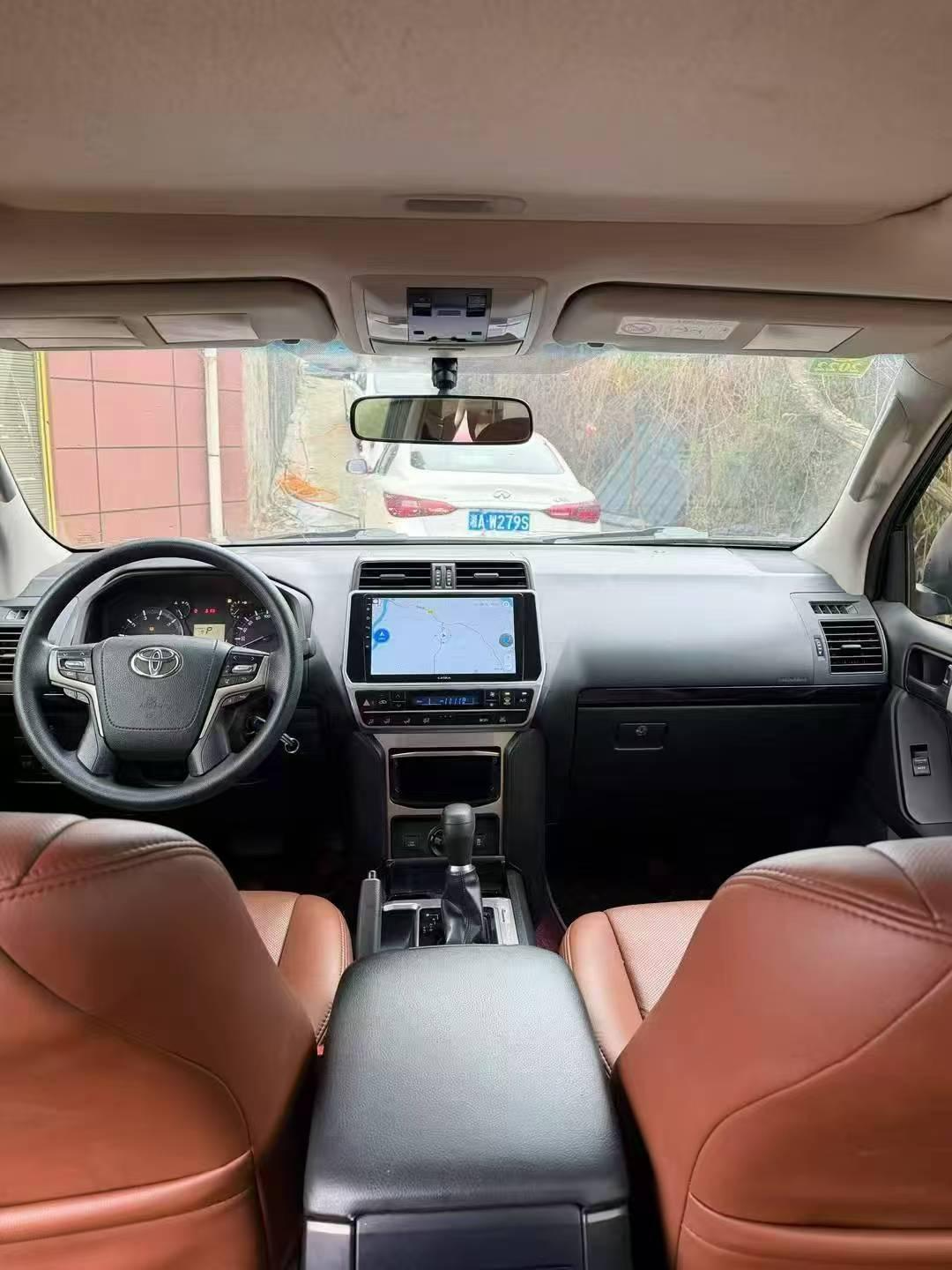 Vehicle interior with leather seats and dashboard